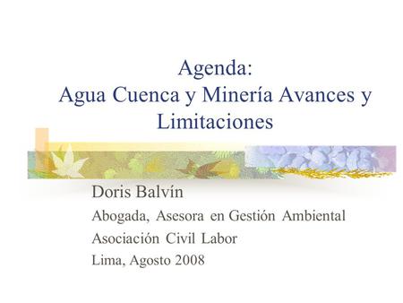 Agenda: Agua Cuenca y Minería Avances y Limitaciones