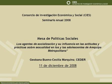 Consorcio de Investigación Económica y Social (CIES) Seminario Anual 2008 Mesa de Políticas Sociales Los agentes de socialización y su influencia en las.