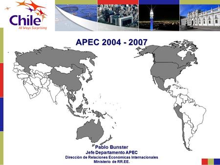 APEC 2004 - 2007 Pablo Bunster Jefe Departamento APEC Dirección de Relaciones Económicas Internacionales Ministerio de RR.EE.