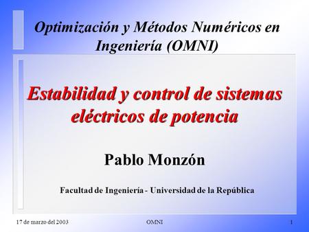 Estabilidad y control de sistemas eléctricos de potencia Pablo Monzón