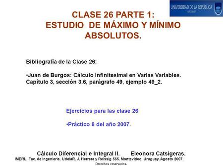 CLASE 26 PARTE 1: ESTUDIO DE MÁXIMO Y MÍNIMO ABSOLUTOS.