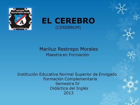 EL CEREBRO Mariluz Restrepo Morales Maestra en Formación (CEREBRUM)