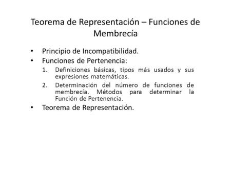 Teorema de Representación – Funciones de Membrecía