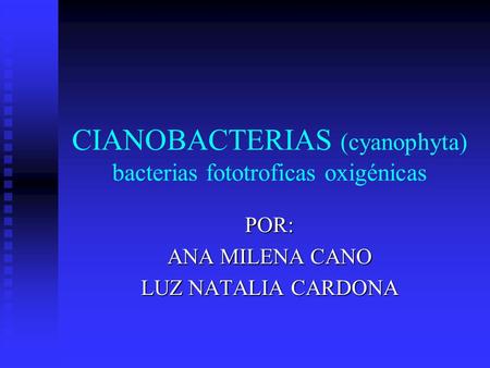 CIANOBACTERIAS (cyanophyta) bacterias fototroficas oxigénicas
