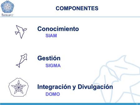 1 COMPONENTES ConocimientoSIAM GestiónSIGMA Integración y Divulgación DOMO.