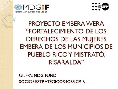 UNFPA; MDG-FUND SOCIOS ESTRATÉGICOS: ICBF, CRIR