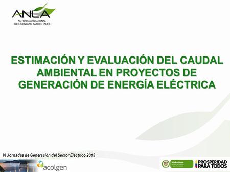 ESTIMACIÓN Y EVALUACIÓN DEL CAUDAL AMBIENTAL EN PROYECTOS DE GENERACIÓN DE ENERGÍA ELÉCTRICA VI Jornadas de Generación del Sector Eléctrico 2013 