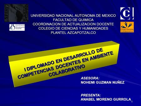 1 UNIVERSIDAD NACIONAL AUTONOMA DE MEXICO FACULTAD DE QUIMICA COORDINACION DE ACTUALIZACION DOCENTE COLEGIO DE CIENCIAS Y HUMANIDADES PLANTEL AZCAPOTZALCO.
