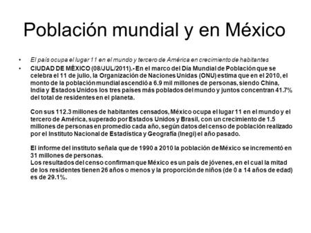 Población mundial y en México