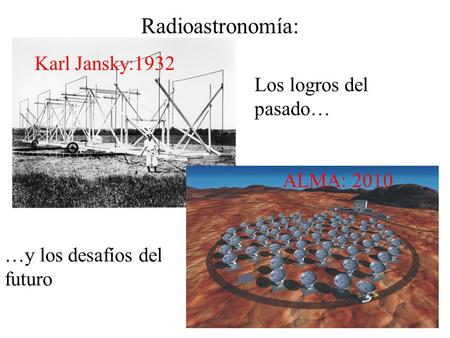 Radioastronomía: Karl Jansky:1932 Los logros del pasado… ALMA: 2010