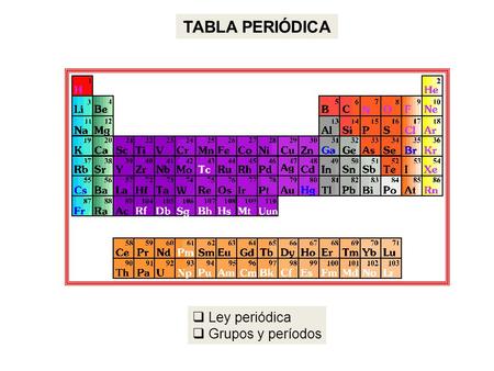 TABLA PERIÓDICA Ley periódica Grupos y períodos.