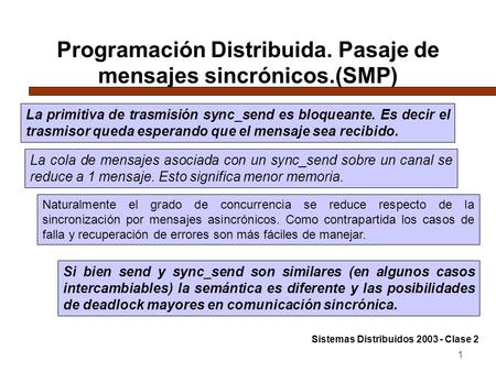 Programación Distribuida. Pasaje de mensajes sincrónicos.(SMP)