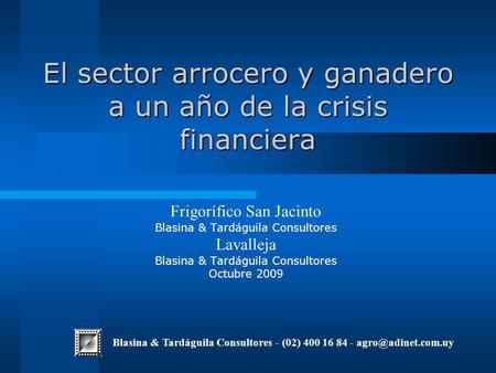 El sector arrocero y ganadero a un año de la crisis financiera Frigorífico San Jacinto Blasina & Tardáguila Consultores Lavalleja Blasina & Tardáguila.