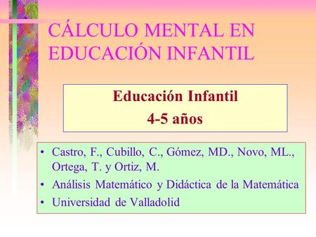 CÁLCULO MENTAL EN EDUCACIÓN INFANTIL
