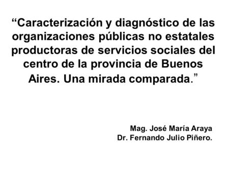 Caracterización y diagnóstico de las organizaciones públicas no estatales productoras de servicios sociales del centro de la provincia de Buenos Aires.