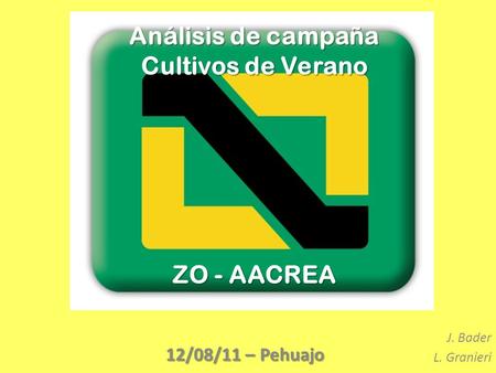 Análisis de campaña Cultivos de Verano ZO - AACREA 12/08/11 – Pehuajo J. Bader L. Granieri.