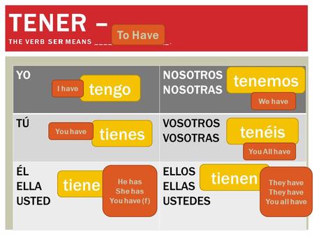 TenER – The verb SER means _________________.