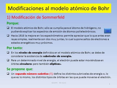Modificaciones al modelo atómico de Bohr