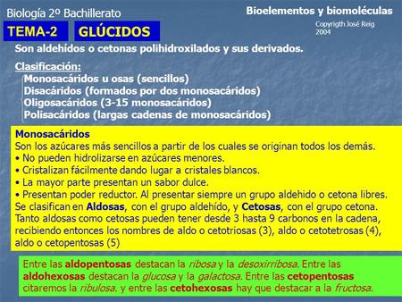 TEMA-2 GLÚCIDOS Biología 2º Bachillerato Bioelementos y biomoléculas