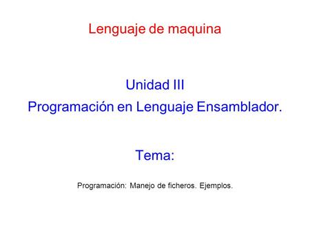 Programación en Lenguaje Ensamblador.