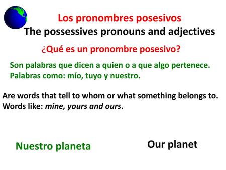 Los pronombres posesivos The possessives pronouns and adjectives