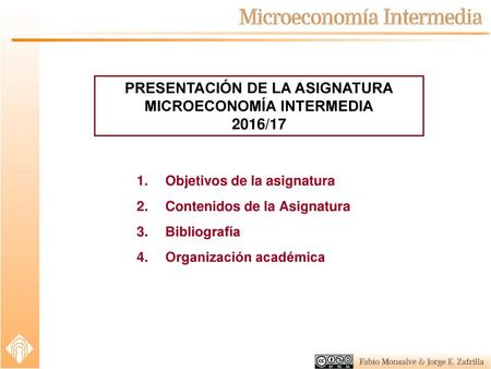 PRESENTACIÓN DE LA ASIGNATURA MICROECONOMÍA INTERMEDIA 2016/17