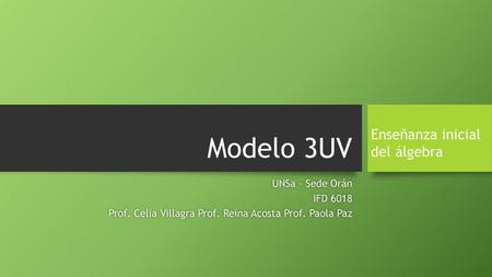 Modelo 3UV Enseñanza inicial del álgebra UNSa – Sede Orán IFD 6018