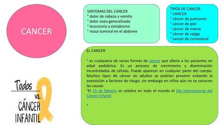 CANCER TIPOS DE CANCER SINTOMAS DEL CANCER ° CANCER