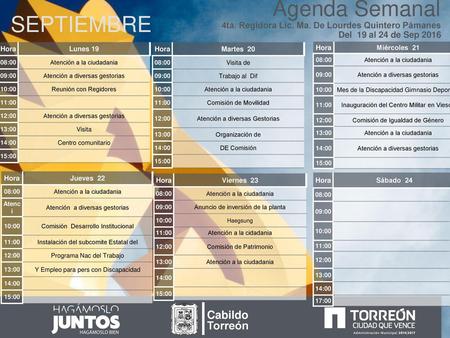 Agenda Semanal SEPTIEMBRE Cabildo Torreón