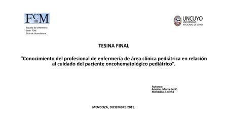 Escuela de Enfermería Sede: FCM. Ciclo de Licenciatura. TESINA FINAL