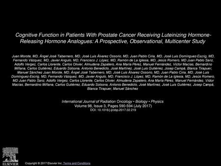 Cognitive Function in Patients With Prostate Cancer Receiving Luteinizing Hormone- Releasing Hormone Analogues: A Prospective, Observational, Multicenter.