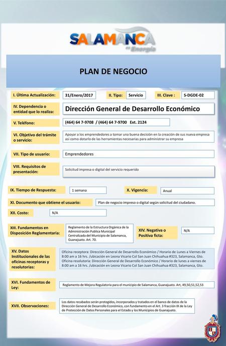 PLAN DE NEGOCIO Dirección General de Desarrollo Económico