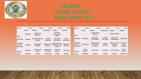 CALOVITA LOWER SCHOOL MENU MAYO 2017