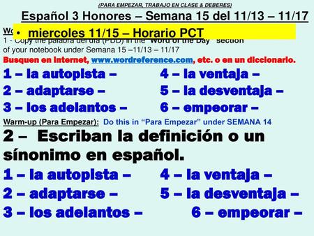 2 – Escriban la definición o un sínonimo en español.