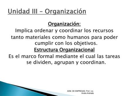 Unidad III – Organización