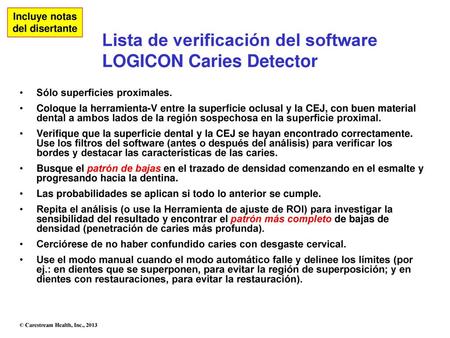 Lista de verificación del software LOGICON Caries Detector