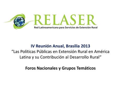 IV Reunión Anual, Brasilia 2013 Foros Nacionales y Grupos Temáticos