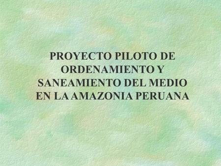 PROYECTO PILOTO DE ORDENAMIENTO Y SANEAMIENTO DEL MEDIO EN LA AMAZONIA PERUANA.