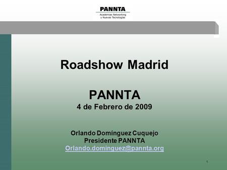 1 Roadshow Madrid PANNTA 4 de Febrero de 2009 Orlando Domínguez Cuquejo Presidente PANNTA
