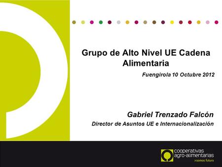 Grupo de Alto Nivel UE Cadena Alimentaria Fuengirola 10 Octubre 2012 Gabriel Trenzado Falcón Director de Asuntos UE e Internacionalización.