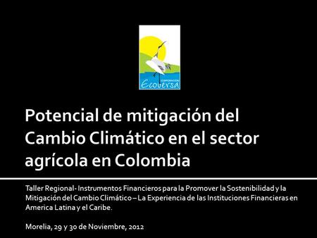 Taller Regional- Instrumentos Financieros para la Promover la Sostenibilidad y la Mitigación del Cambio Climático – La Experiencia de las Instituciones.