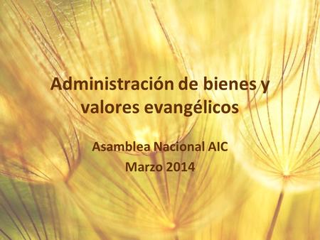 Administración de bienes y valores evangélicos Asamblea Nacional AIC Marzo 2014.