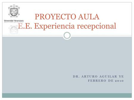 DR. ARTURO AGUILAR YE FEBRERO DE 2010 PROYECTO AULA E.E. Experiencia recepcional.