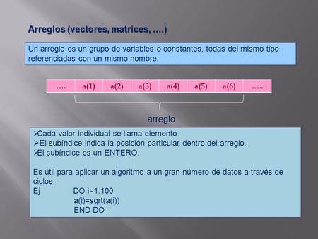 Arreglos (vectores, matrices, ….)