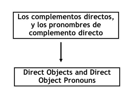 Los complementos directos, y los pronombres de complemento directo Direct Objects and Direct Object Pronouns.