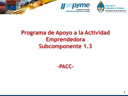 1 Programa de Apoyo a la Actividad Emprendedora Subcomponente 1.3 -PACC-