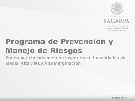 Programa de Prevención y Manejo de Riesgos Fondo para la Inducción de Inversión en Localidades de Media, Alta y Muy Alta Marginación Febrero 2013.