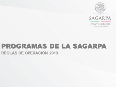 PROGRAMAS DE LA SAGARPA REGLAS DE OPERACIÓN 2013.