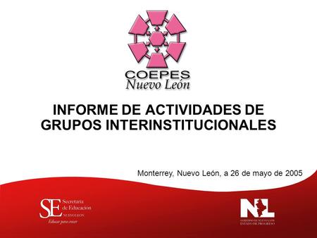 1 INFORME DE ACTIVIDADES DE GRUPOS INTERINSTITUCIONALES Monterrey, Nuevo León, a 26 de mayo de 2005.