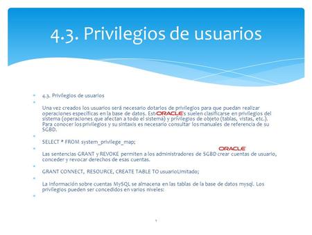 4.3. Privilegios de usuarios